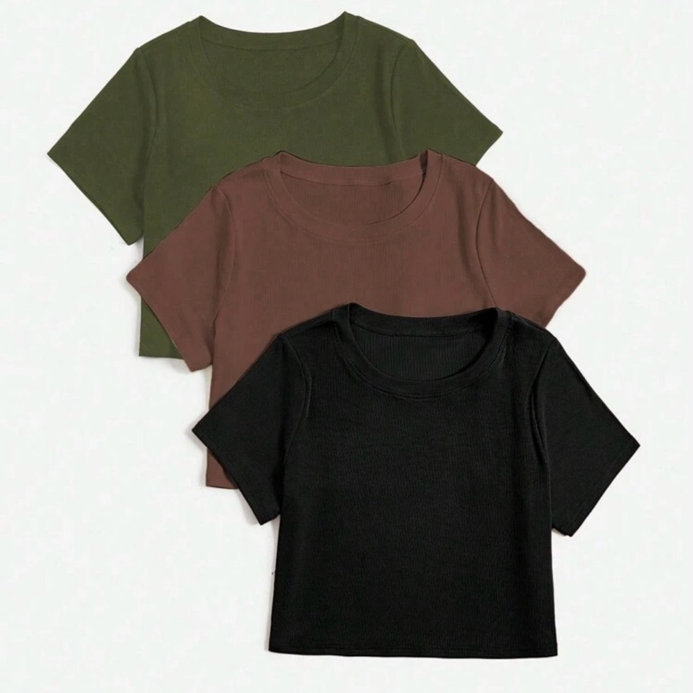SHEIN Relaxiva Plus 3pcs Solid Round Neck Crop Tees Size 1X